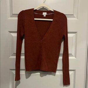 Women's Ribbed Cardigan Sweater - Rust